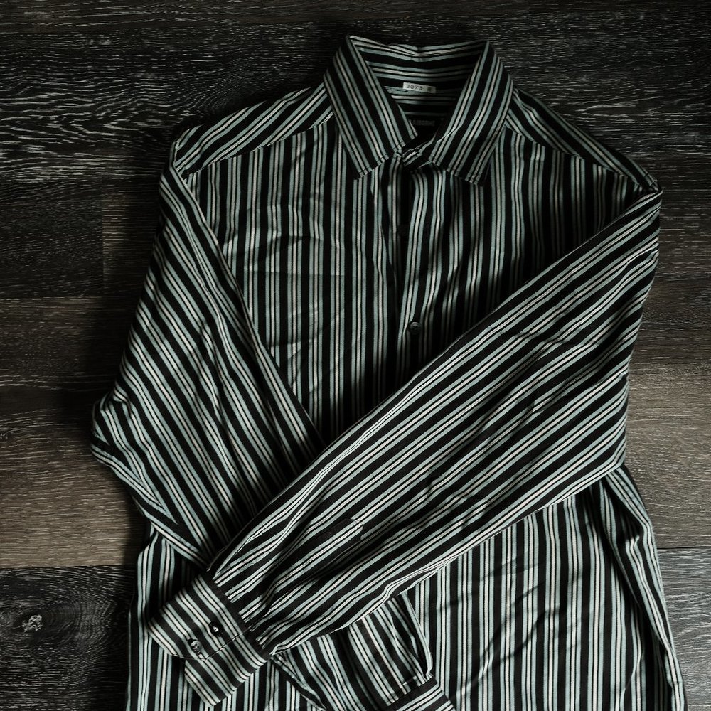 Mens Button Down Dress Shirt Vertical Stripe